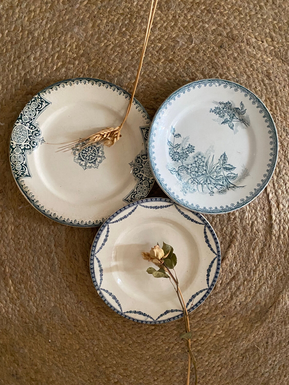 3 mismatched iron earth flat plates in green.