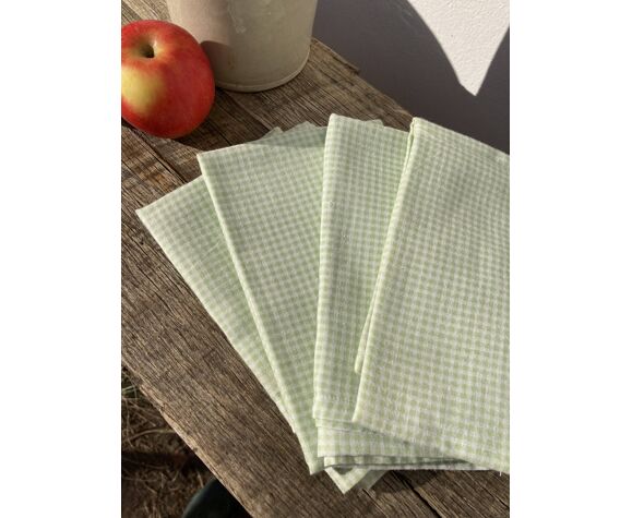 4 serviettes de table rectangulaire vertes \u00e0 carreaux vintage | Selency