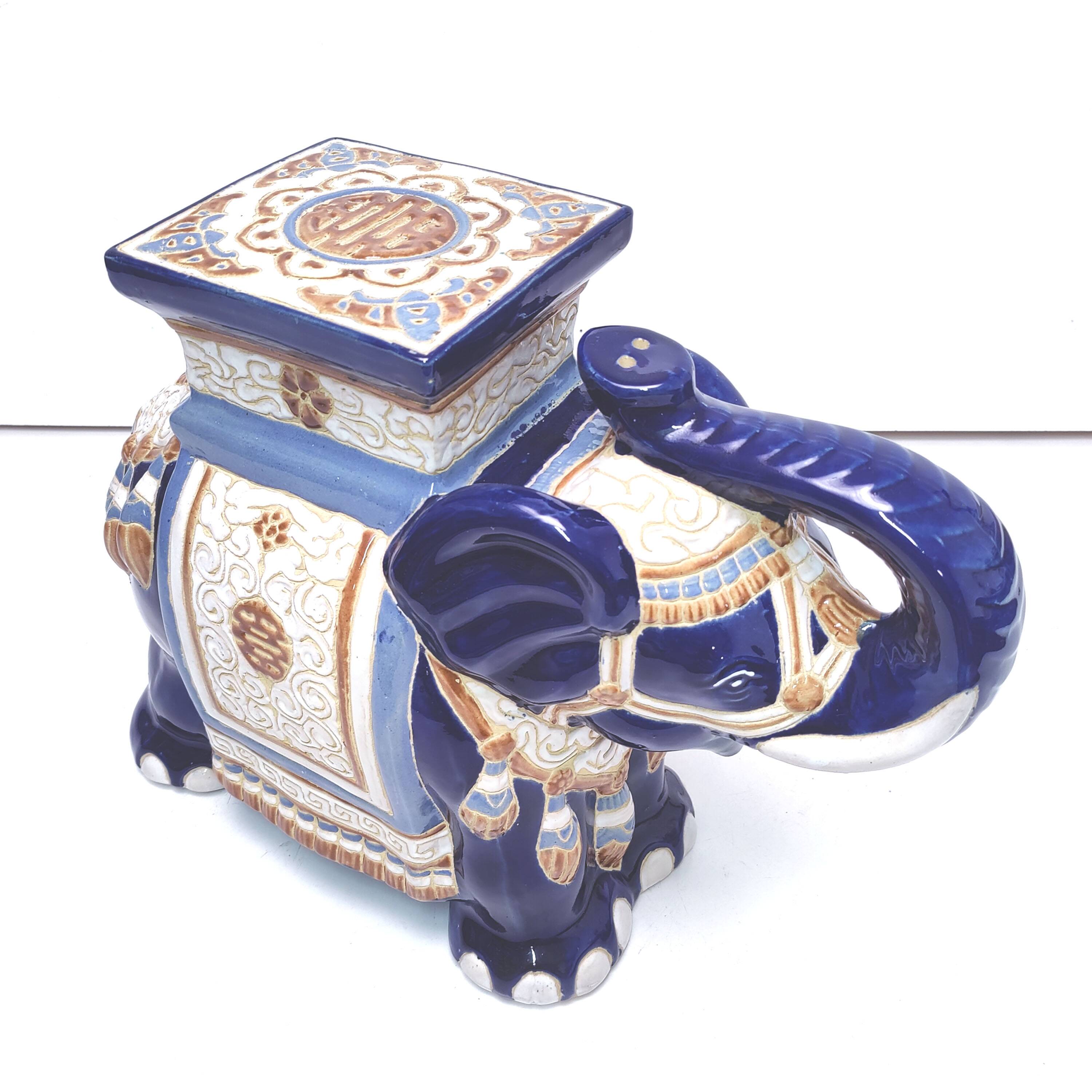 Large ceramic elephant blue plant holder