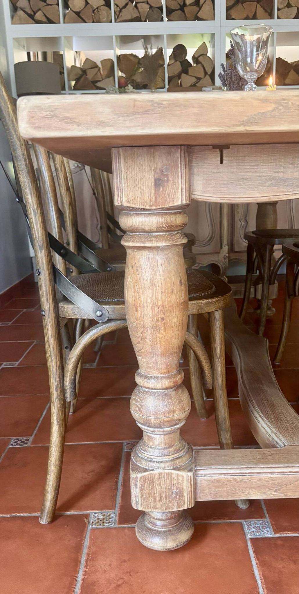 Large Restored Solid Oak Dining Table – Whitewashed Finish