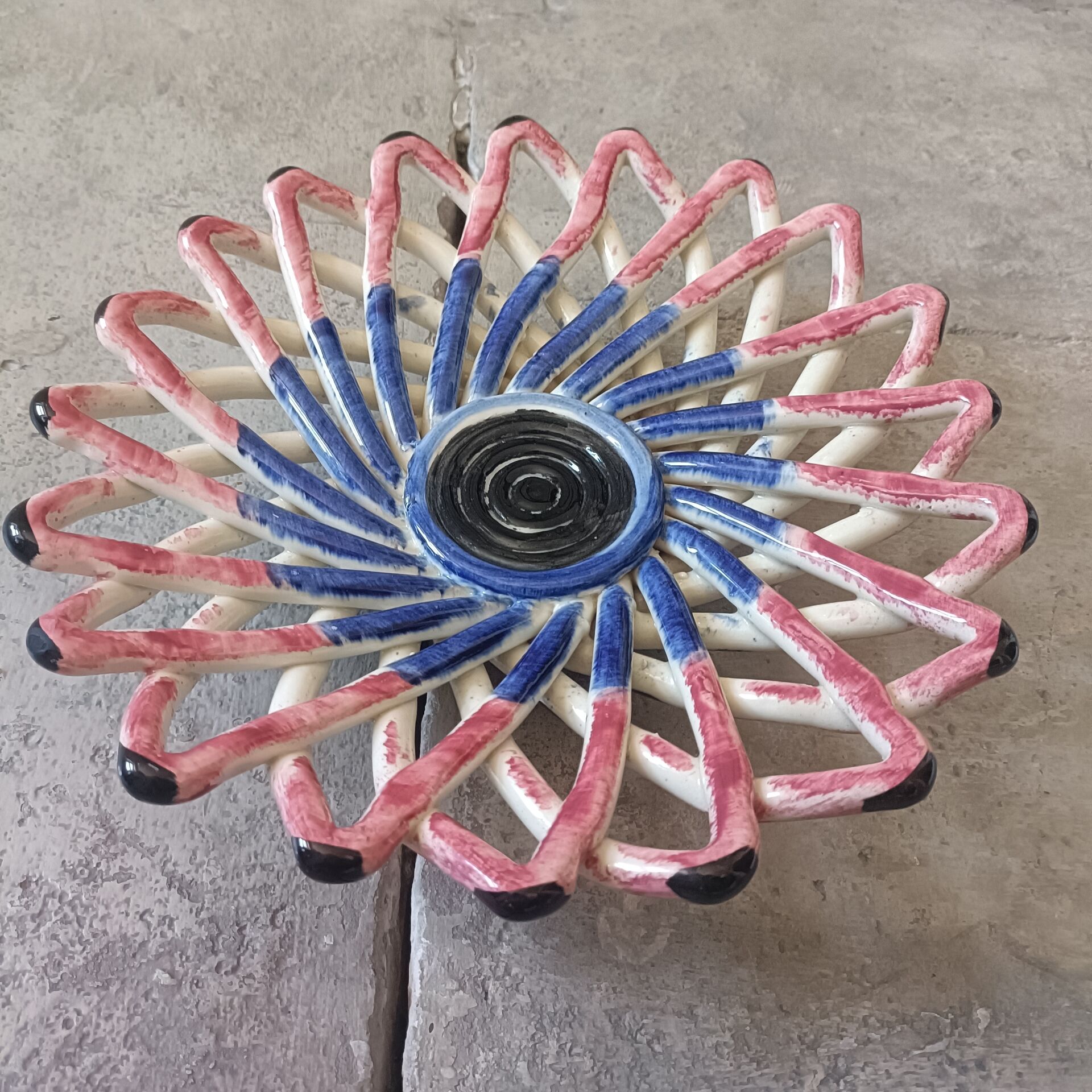 Large basket, woven ceramic fruit bowl.