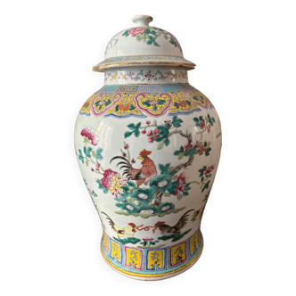 China 19th C. Large covered vase in famille rose porcelain