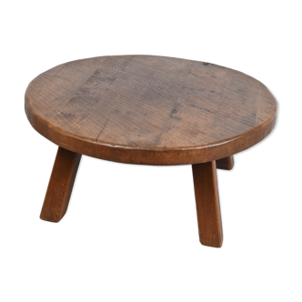 Table basse ronde brutaliste en bois années 1960