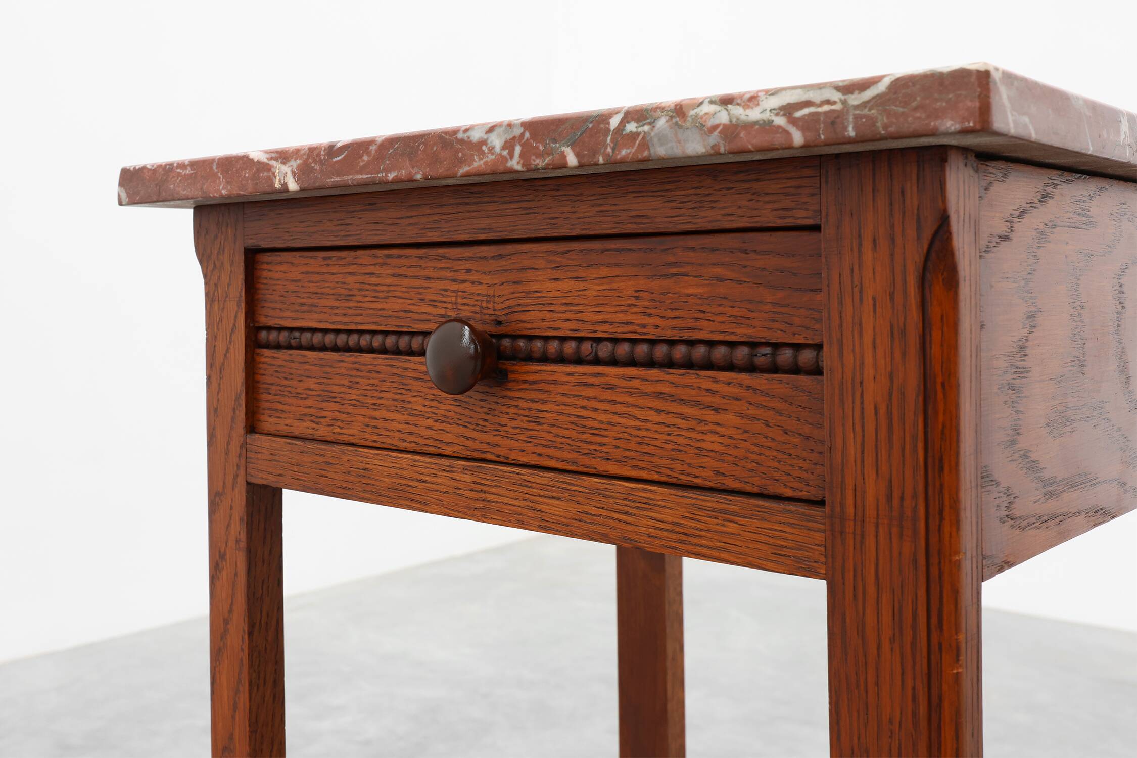 Art Deco Wood and Terracotta Marble Top Nightstand, France 1920s