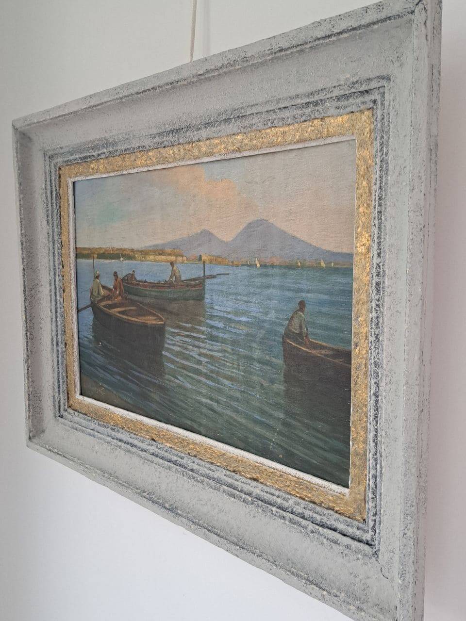 Ancient table oil on panel by Ermando Bellantonio