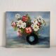 Peinture ancienne huile sur carton bouquet de fleurs anémones rouges et blanches 1985