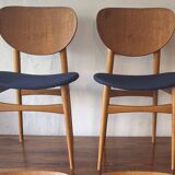 Pair of teak dining chairs with navy blue covers, Denmark 1960s