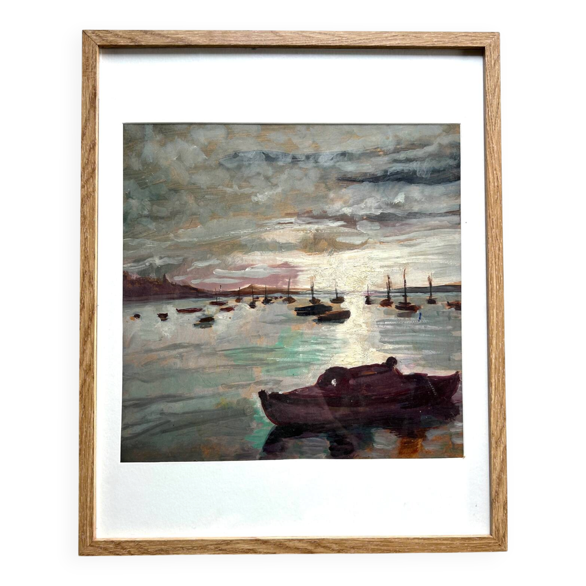 Marine de Bretagne, M. Tassart, huile sur carton 1964