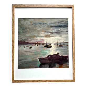 Marine de Bretagne, M. Tassart, huile sur carton 1964