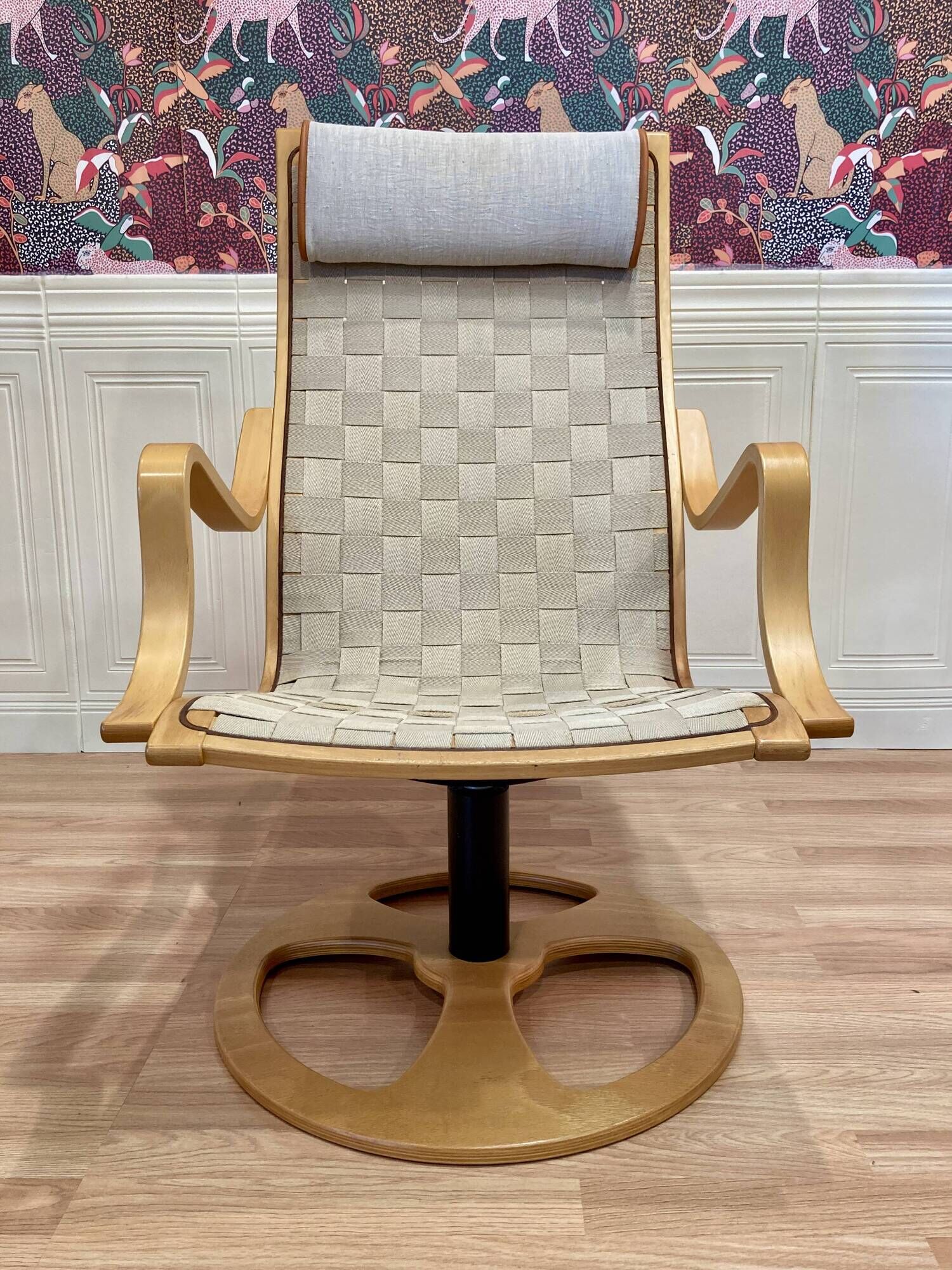 Swivel armchair and matching ottoman, Scandinavian design, 1960s.