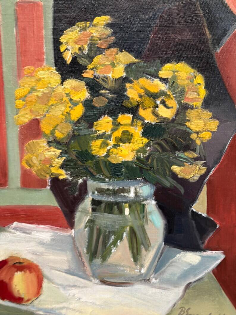 Original Swedish Oil on Panel from the 1940s – "Floral Still Life" by B. Segerdahl – Signed – Framed – 56 × 48 cm (22" × 18.9")