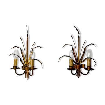 Pair of floral wall lamps by Ferro Arte, Spain, 1960