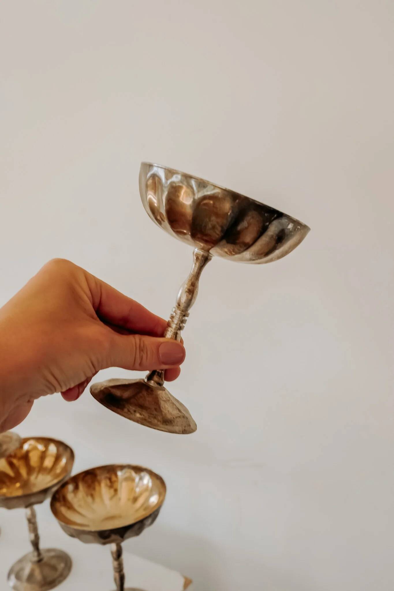 Coupes à champagne vintage en argent plaqué avec intérieur plaqué or — ensemble de 5