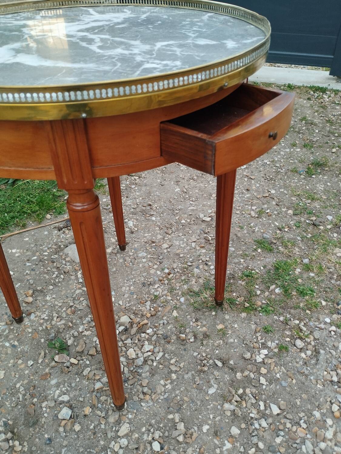 Antique bouillotte table with marble top, Louis XVI style