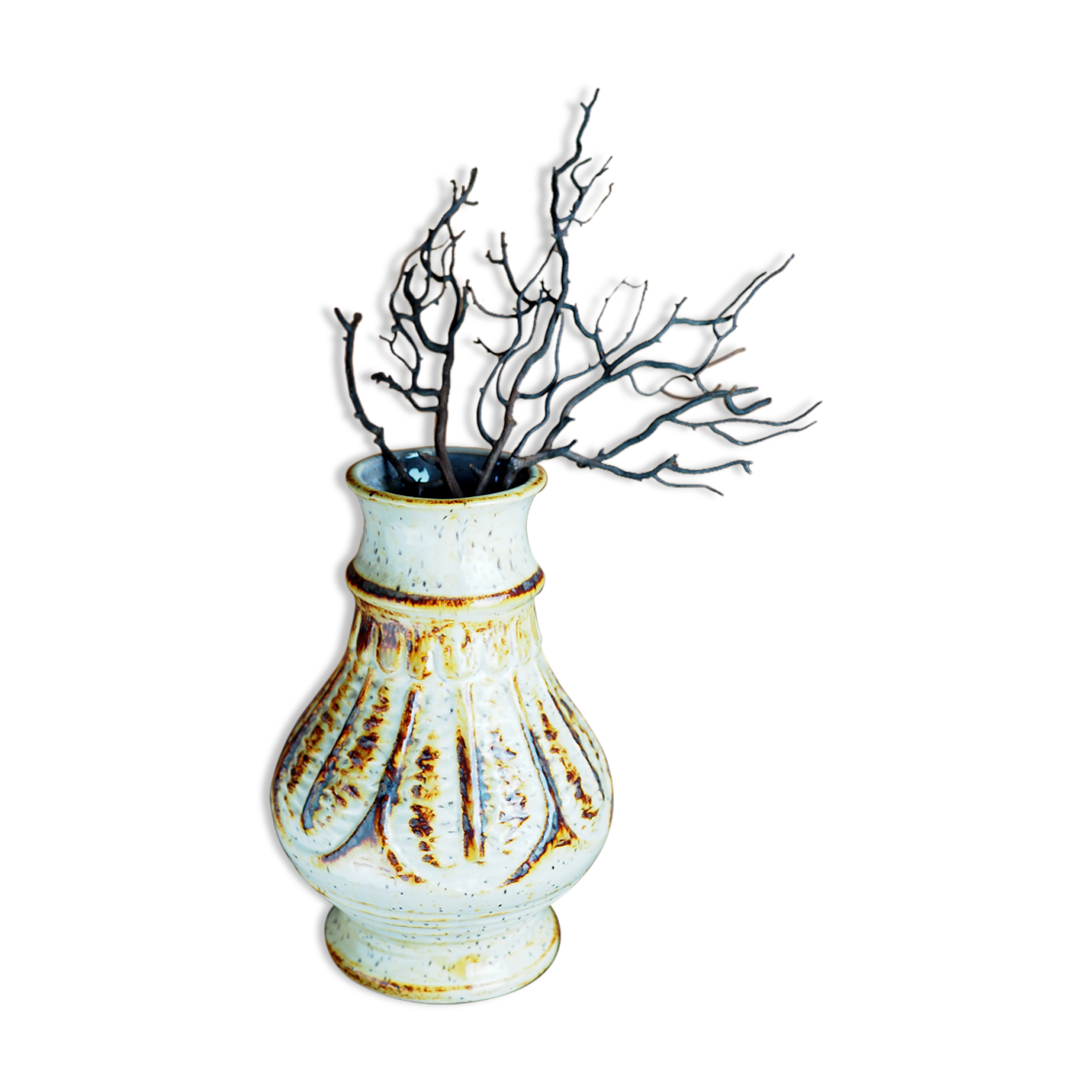 Ribbed vase with caramelized glaze; "581/22" - west German ceramics - 70s