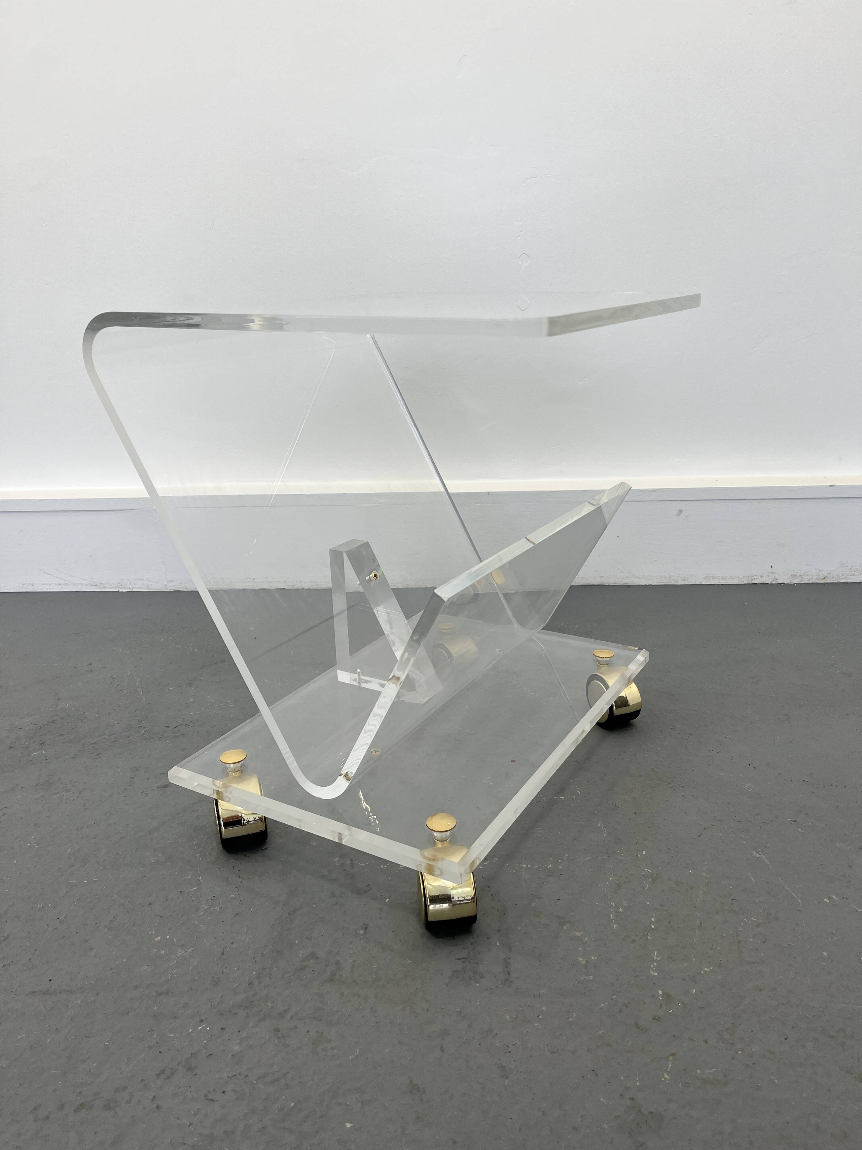 Vintage Acrylic Magazine Rack with Gold / Brass details, Plexiglas
