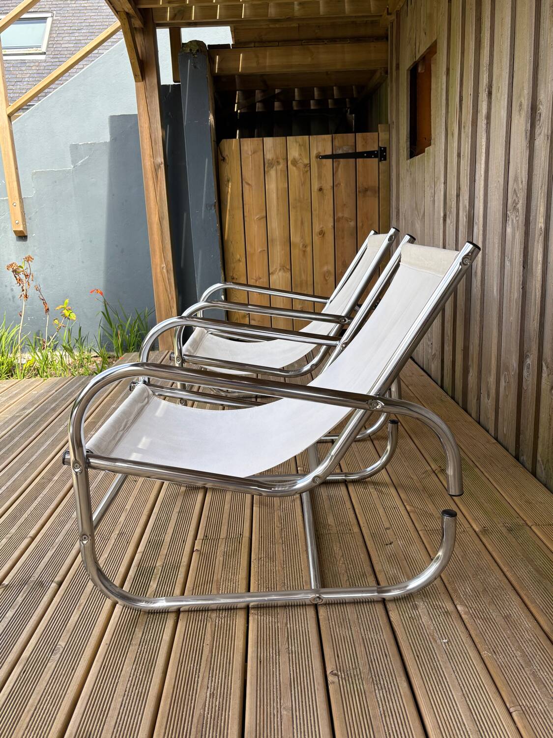 Pair of reupholstered armchairs from the 1970s.