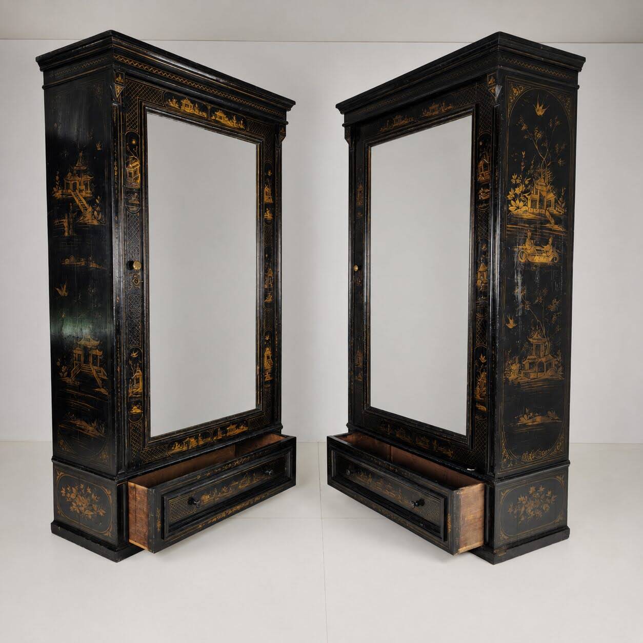 Pair of Chinoiserie Linen Cupboards / Wardrobes 19th Century