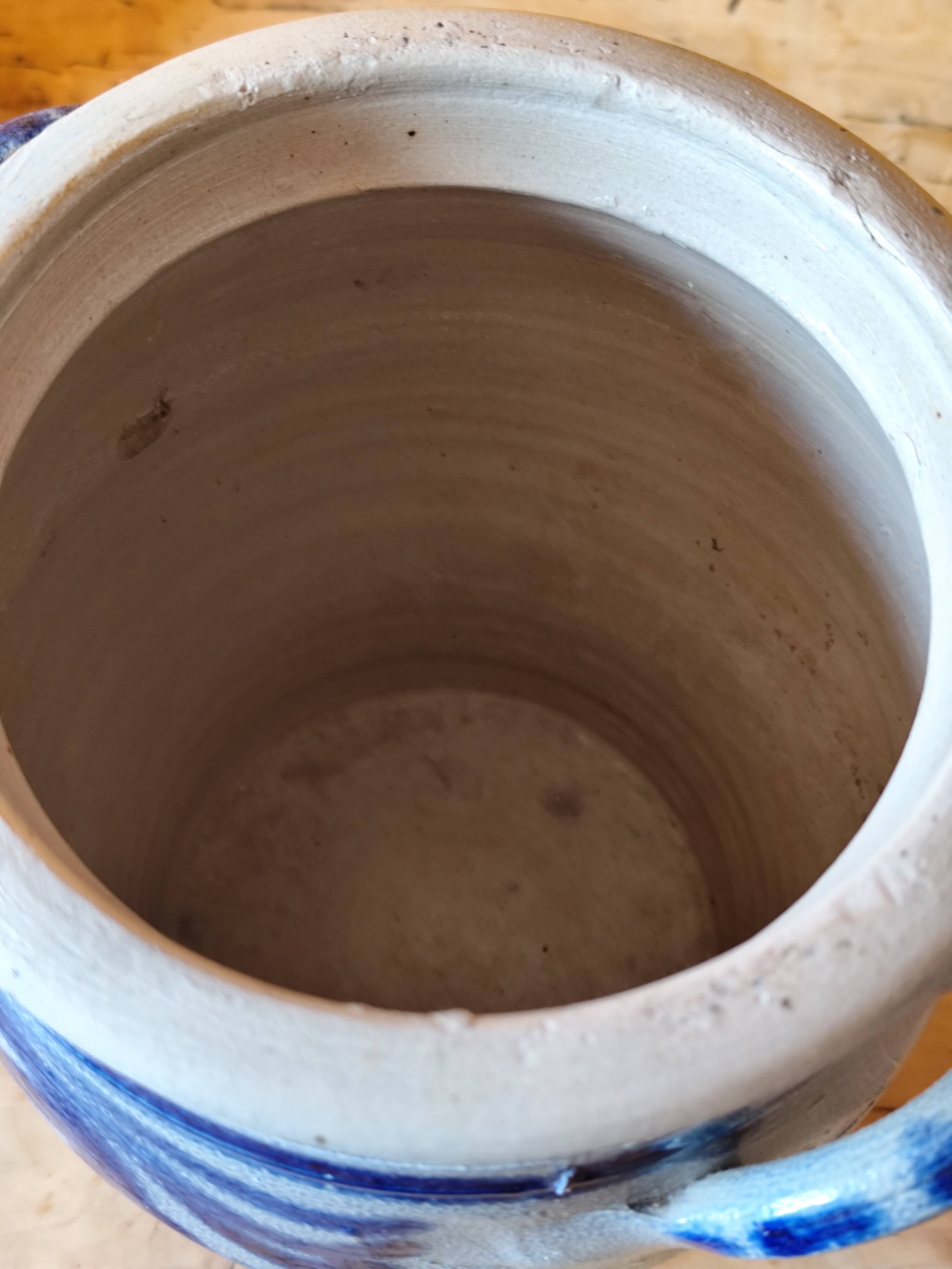 Blue and grey glazed stoneware pot from Alsace