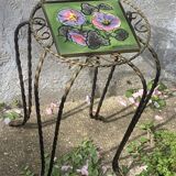 Plant stand, table, in wrought iron and vintage Vallauris ceramic