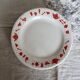 4 vintage porcelain dessert plates with red border and breakfast motif