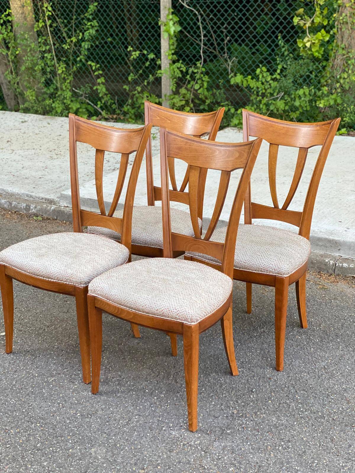 4 solid wood and fabric dining room chairs