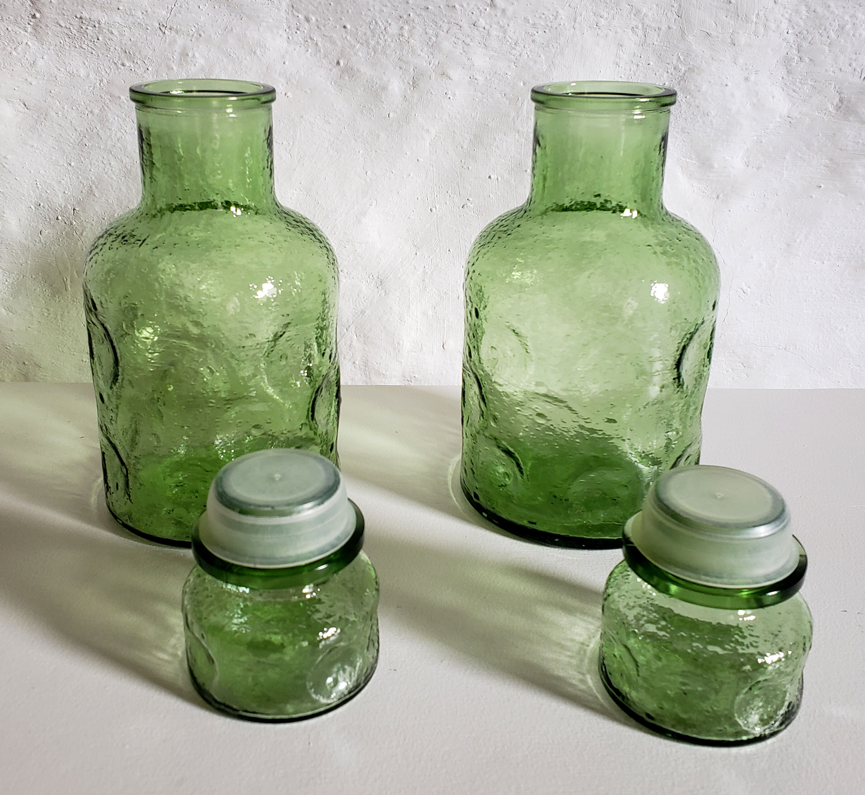 Pair of green decanters