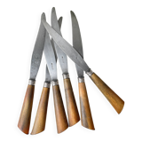 6 Vintage Horn Knives Silver Steel Blade LEPINE A LYON France 19th Century