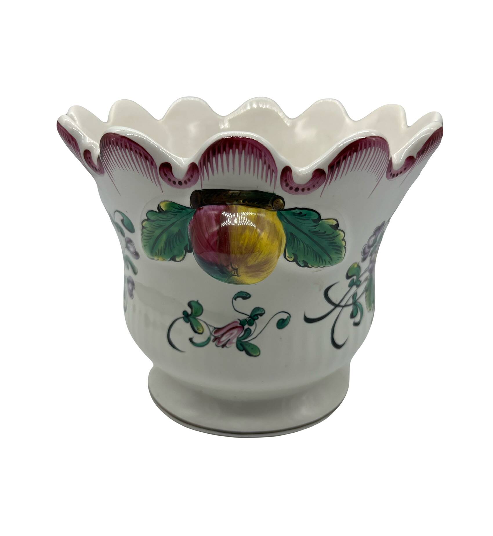 Earthenware planter with hand-painted Strasbourg decor – 20th century