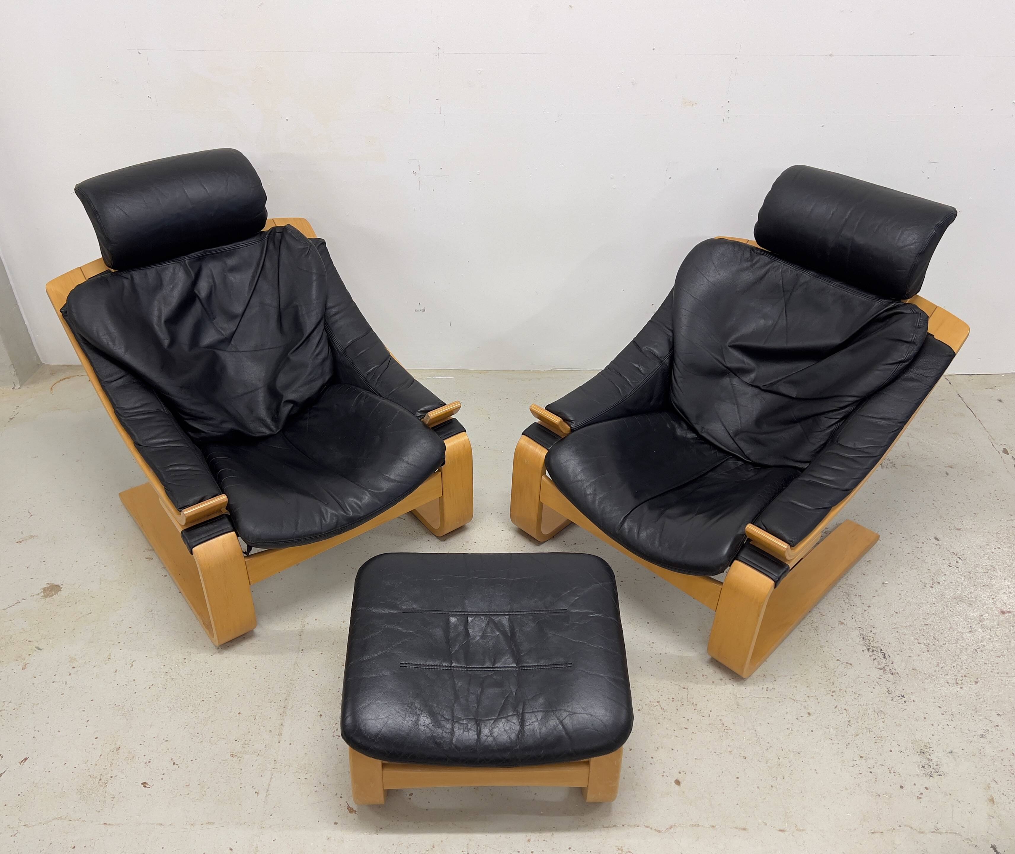 Swedish Kroken Lounge Chairs & Ottoman by Åke Fribyter for Nelo, 1970s