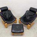 Swedish Kroken Lounge Chairs & Ottoman by Åke Fribyter for Nelo, 1970s
