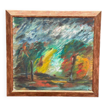 Original Swedish Oil On Canvas – “Abstract Forest” By Åsa Forsberg
