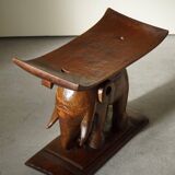 African elephant stool in carved wood, mid-century in Wabi Sabi style, 1940s.