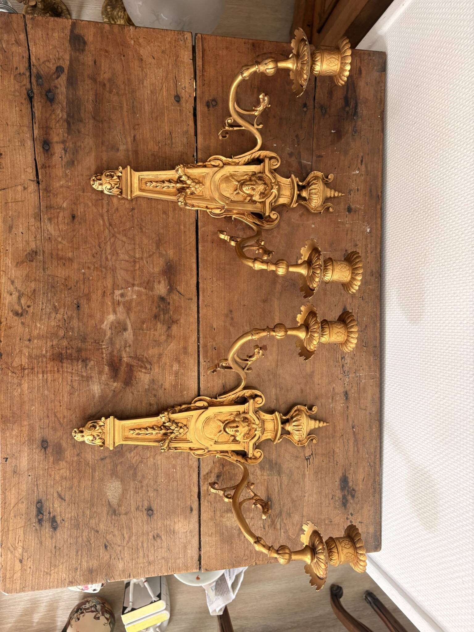 Pair of Gold Wall Sconces in Louis XVI Style from the Napoleonic III Era, Apolon, 19th Century