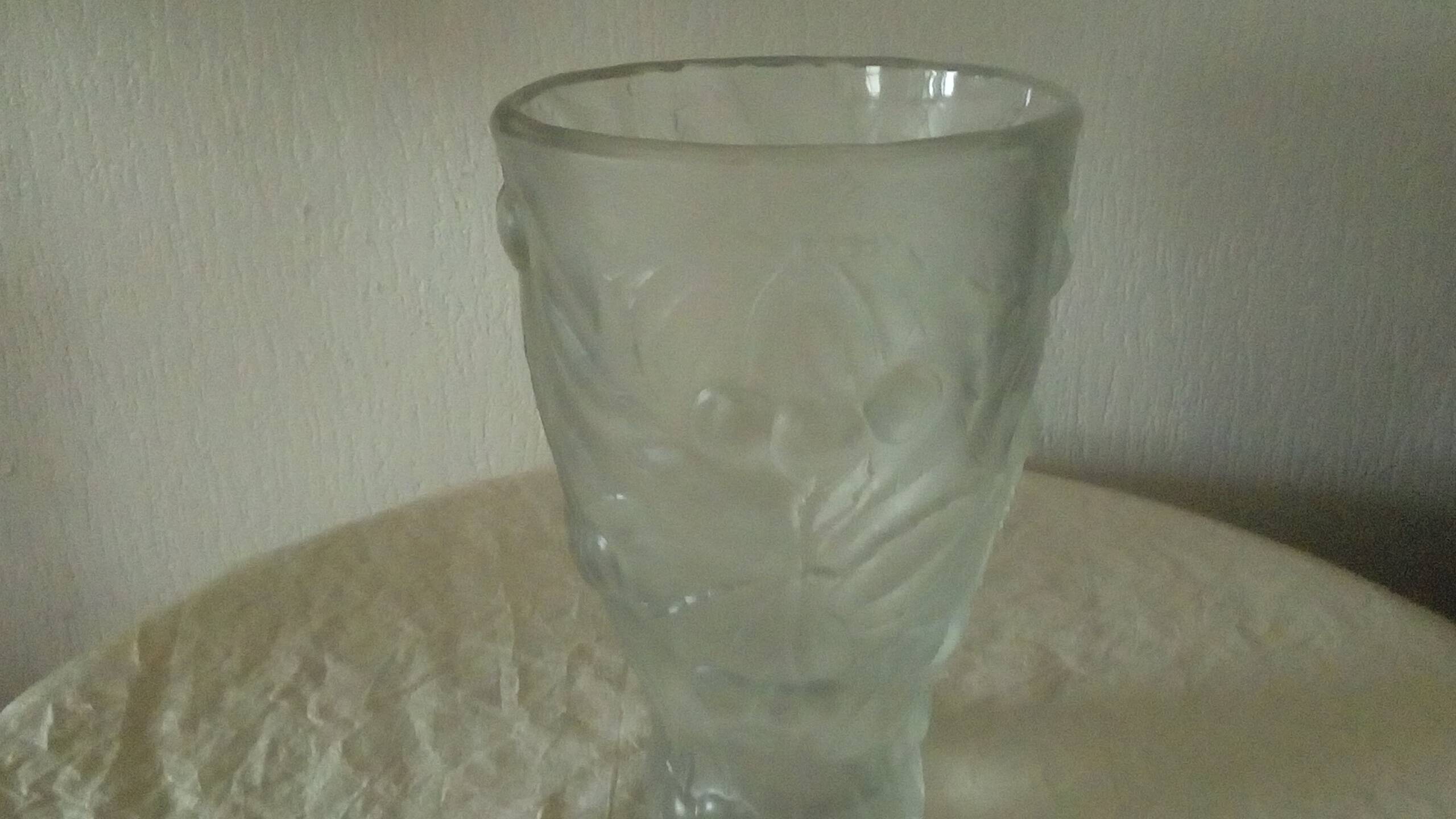Frosted glass vase with relief cherry decoration