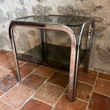 Chrome end table/side table and smoked glass