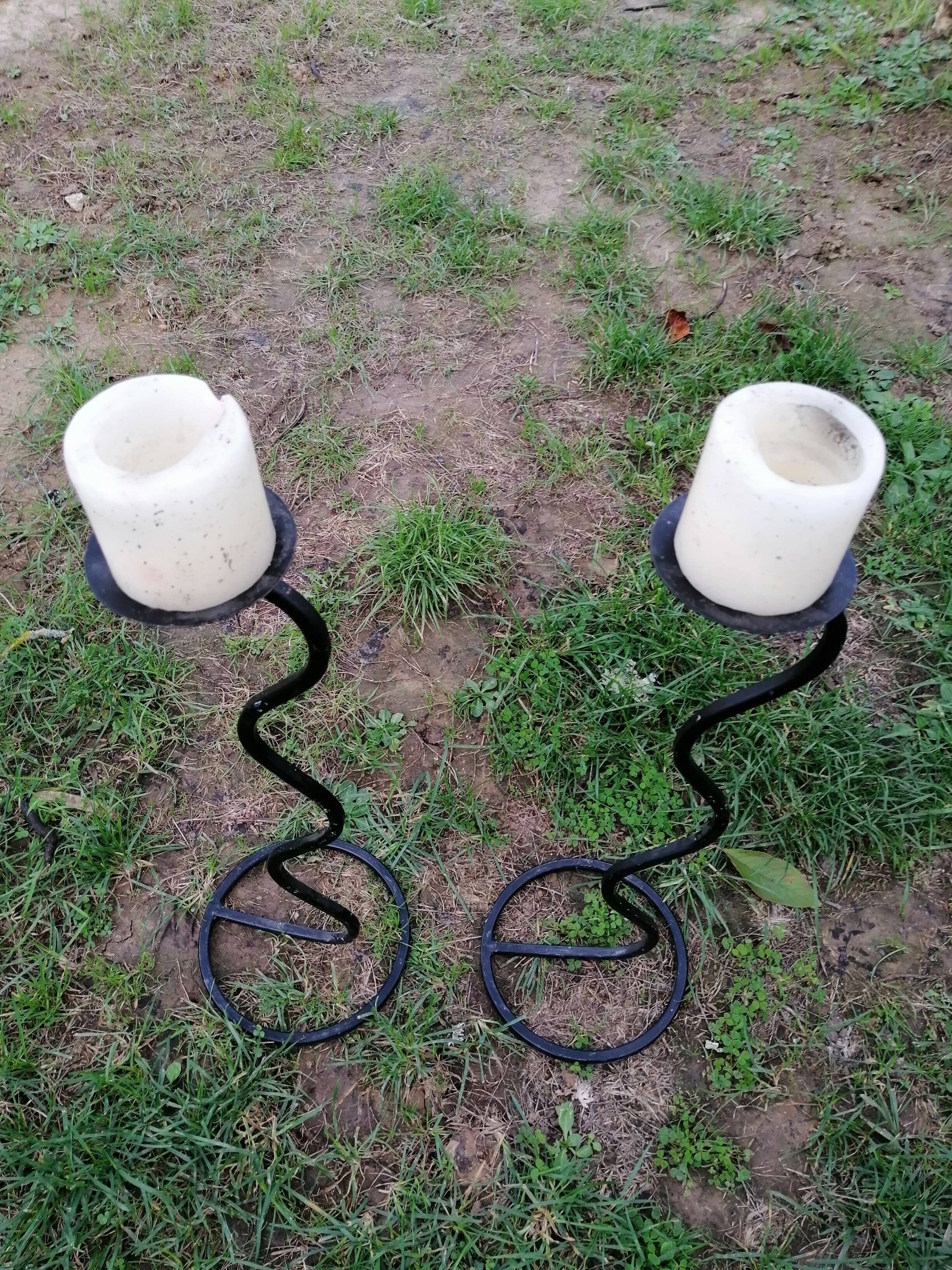 Pairs of candlesticks pique old forged iron candle