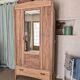 Bonnetière parisienne ancienne avec miroir en bois brut restauré
