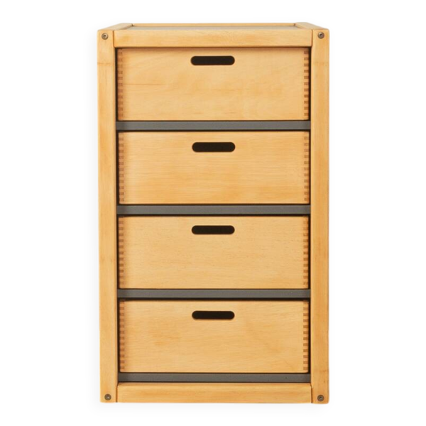Commode Flötotto, années 1970, hêtre, HPL gris, 4 tiroirs