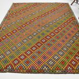 7x9 Yellow Green Handmade Wool Scandinavian Kilim Rug