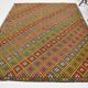 7x9 Yellow Green Handmade Wool Scandinavian Kilim Rug