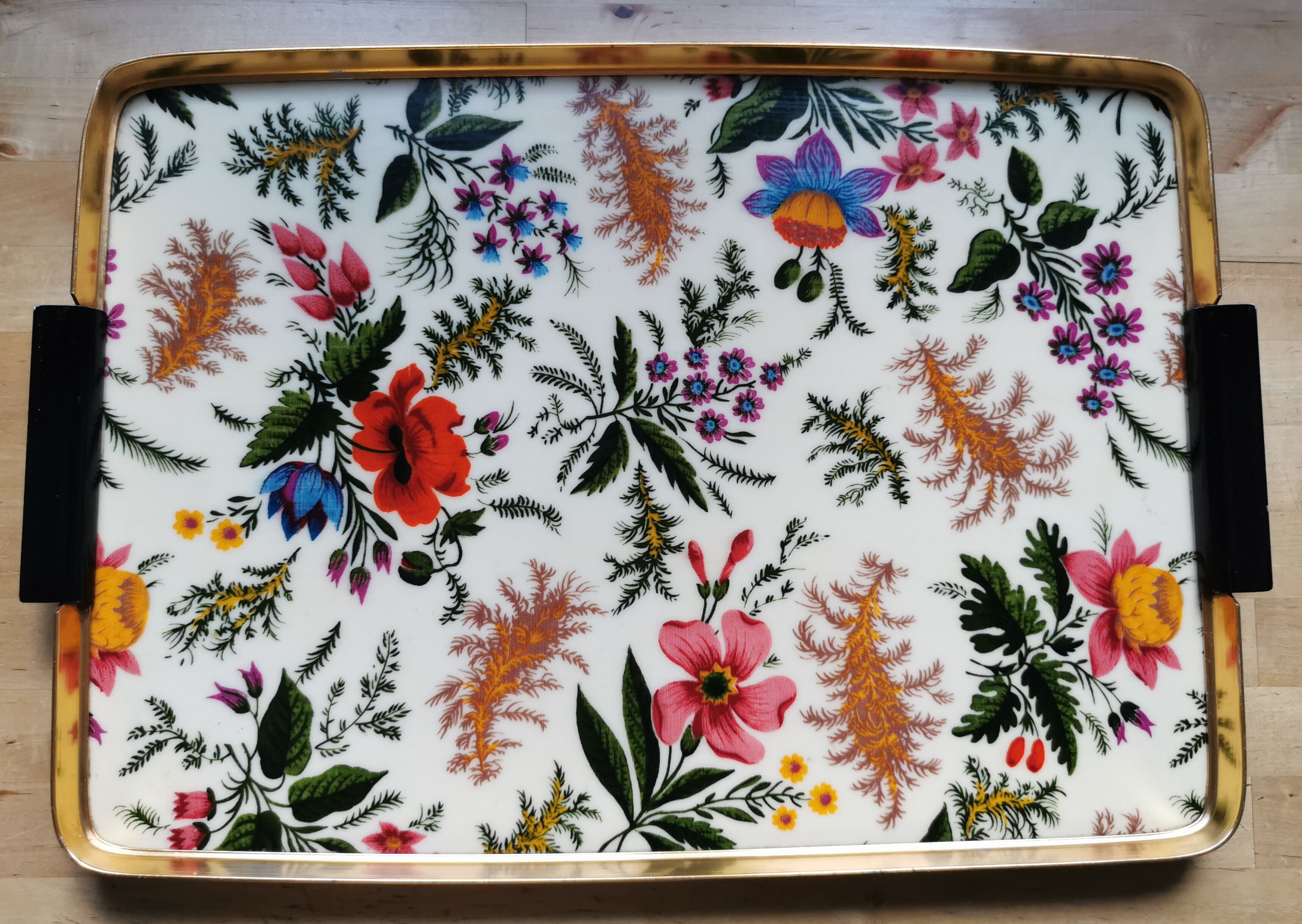 Vintage gold metal flowers tray