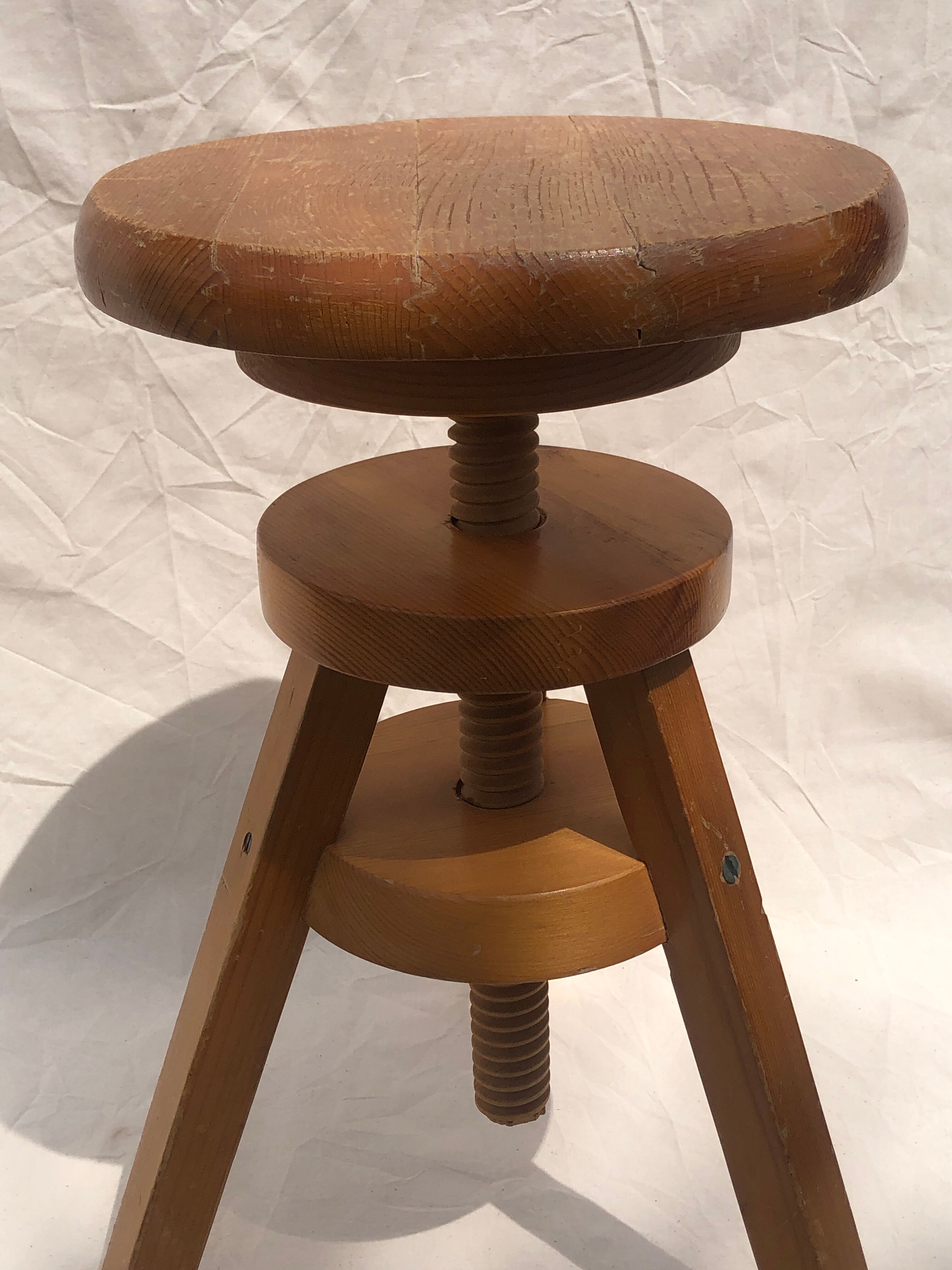 Tripod workshop stool with screws, 1970