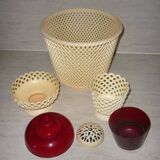 Lot of red and beige Emsa vases, flower spikes, pot cover and a bowl
