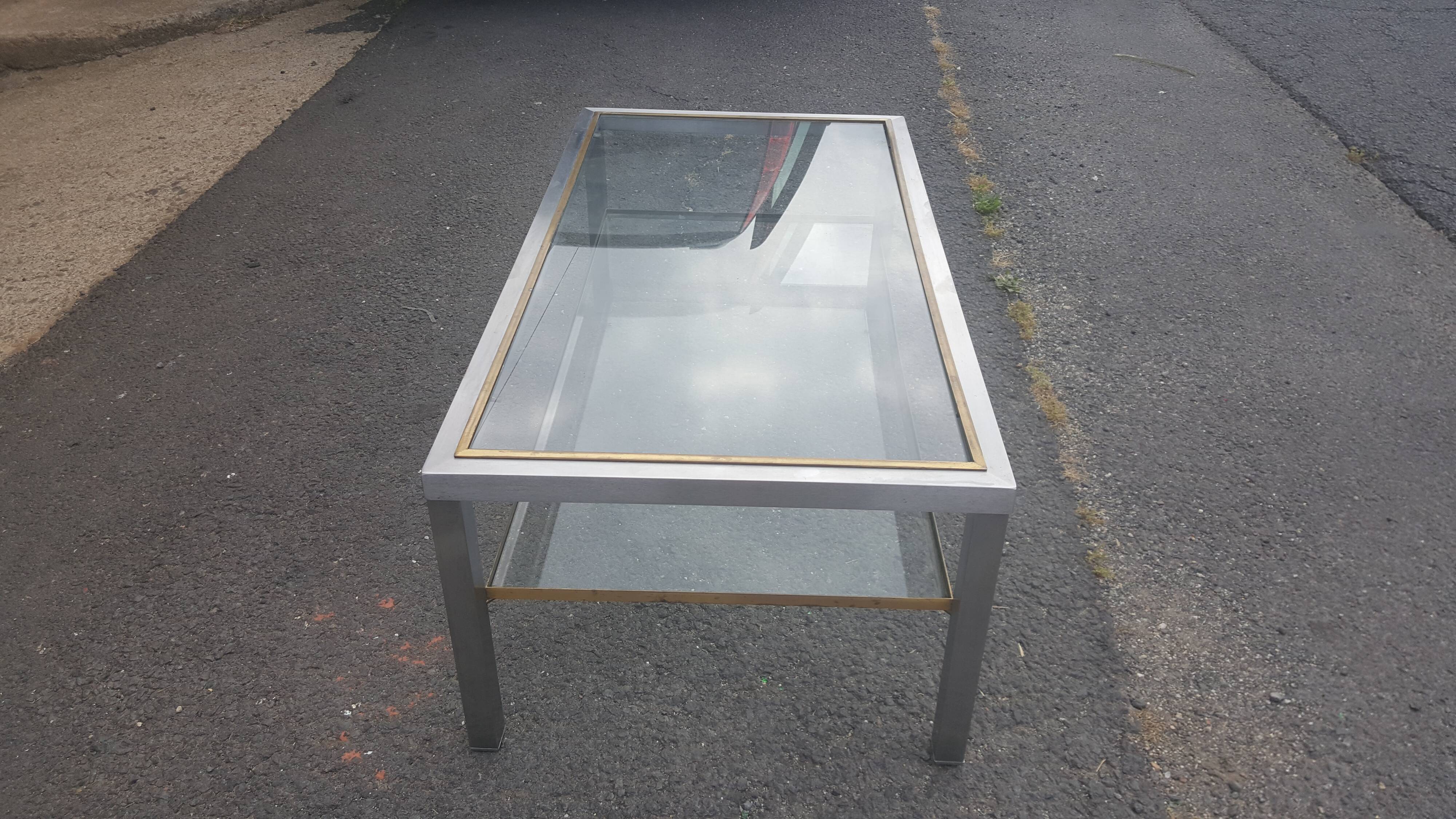 Steel coffee table, bronze and translucent glass circa 1970
