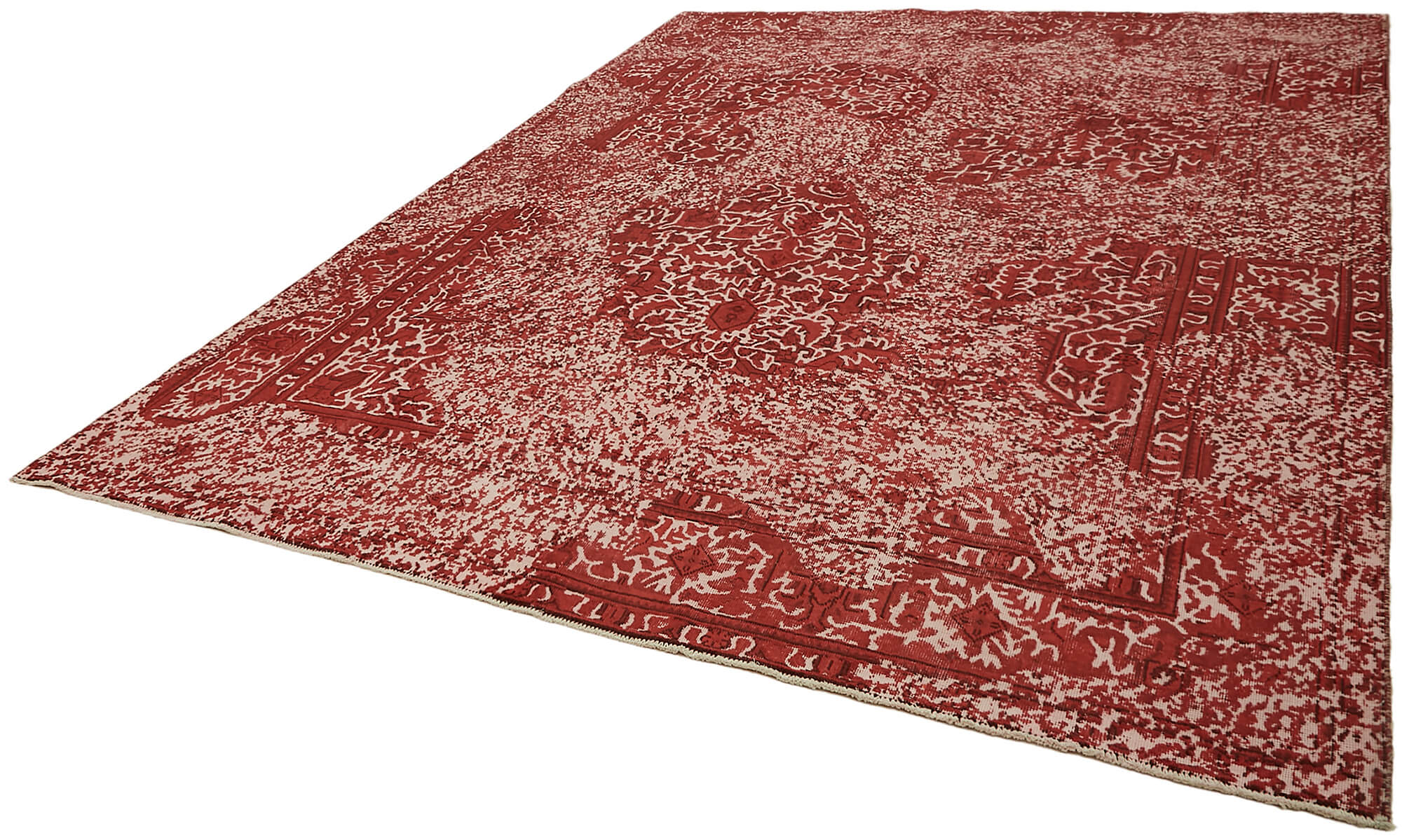 Tapis de laine rouge fait main oriental décoratif années 1980