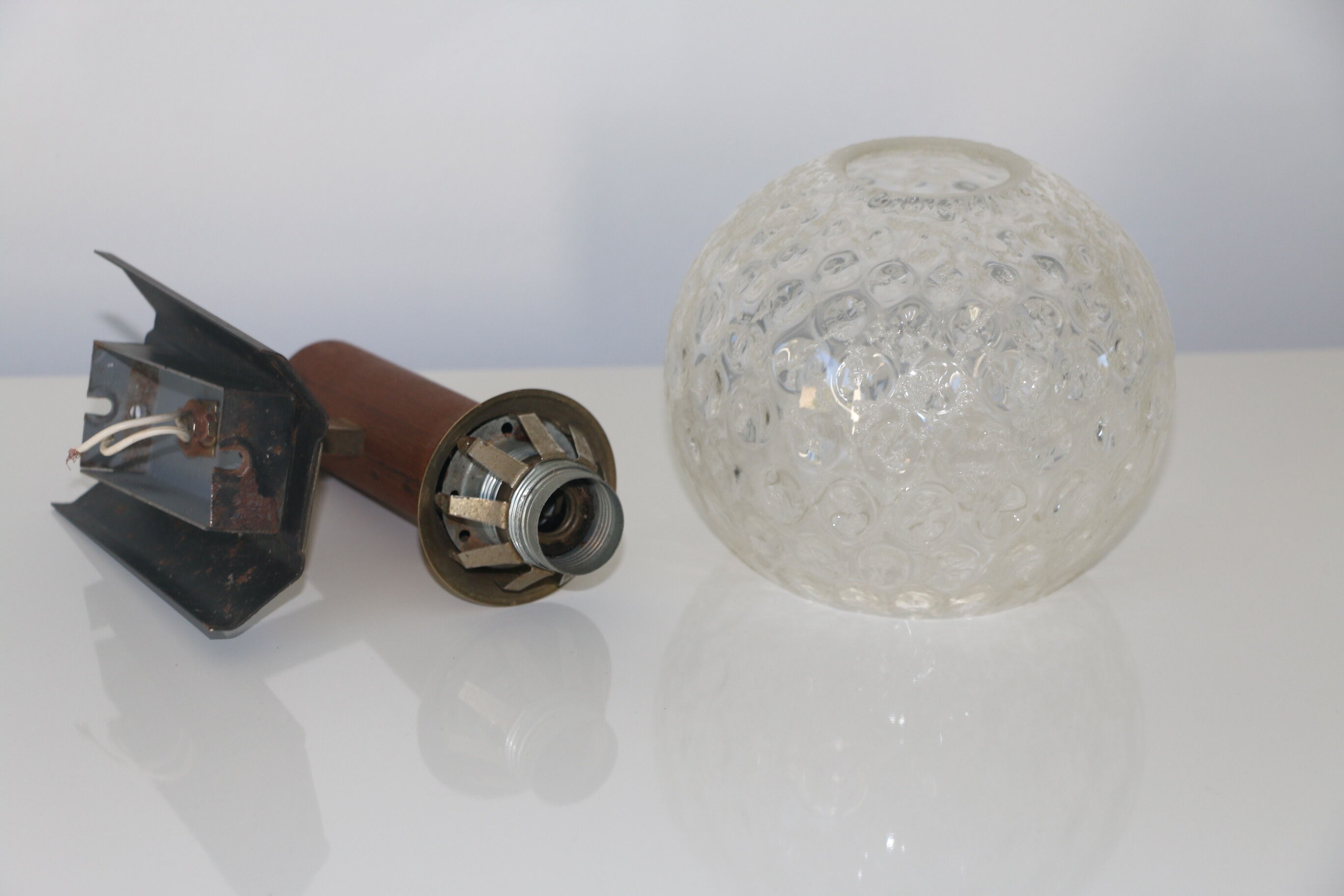 Wall lamp teak metal and glass