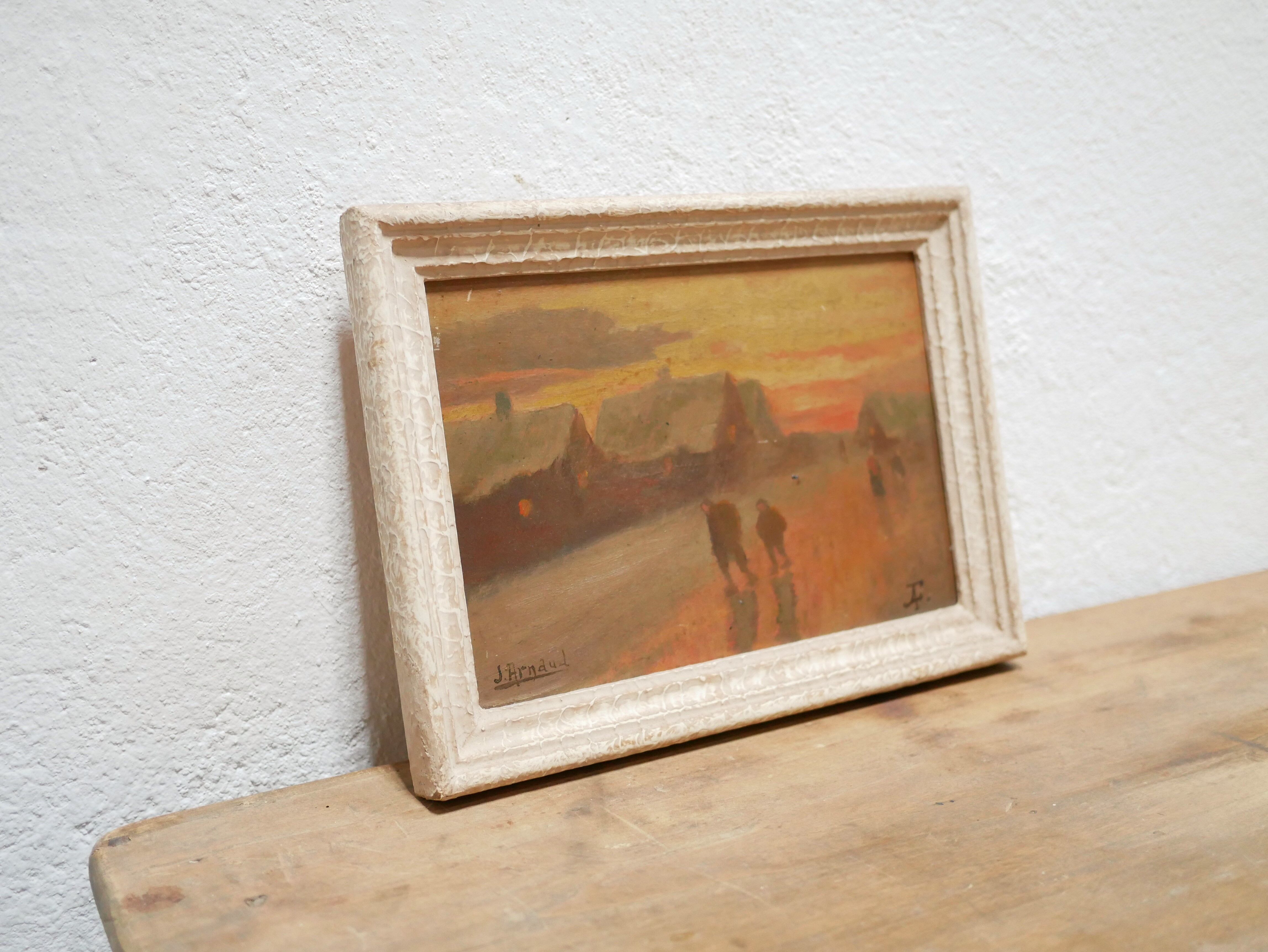 Vintage painting, oil on panel signed J. Arnaud