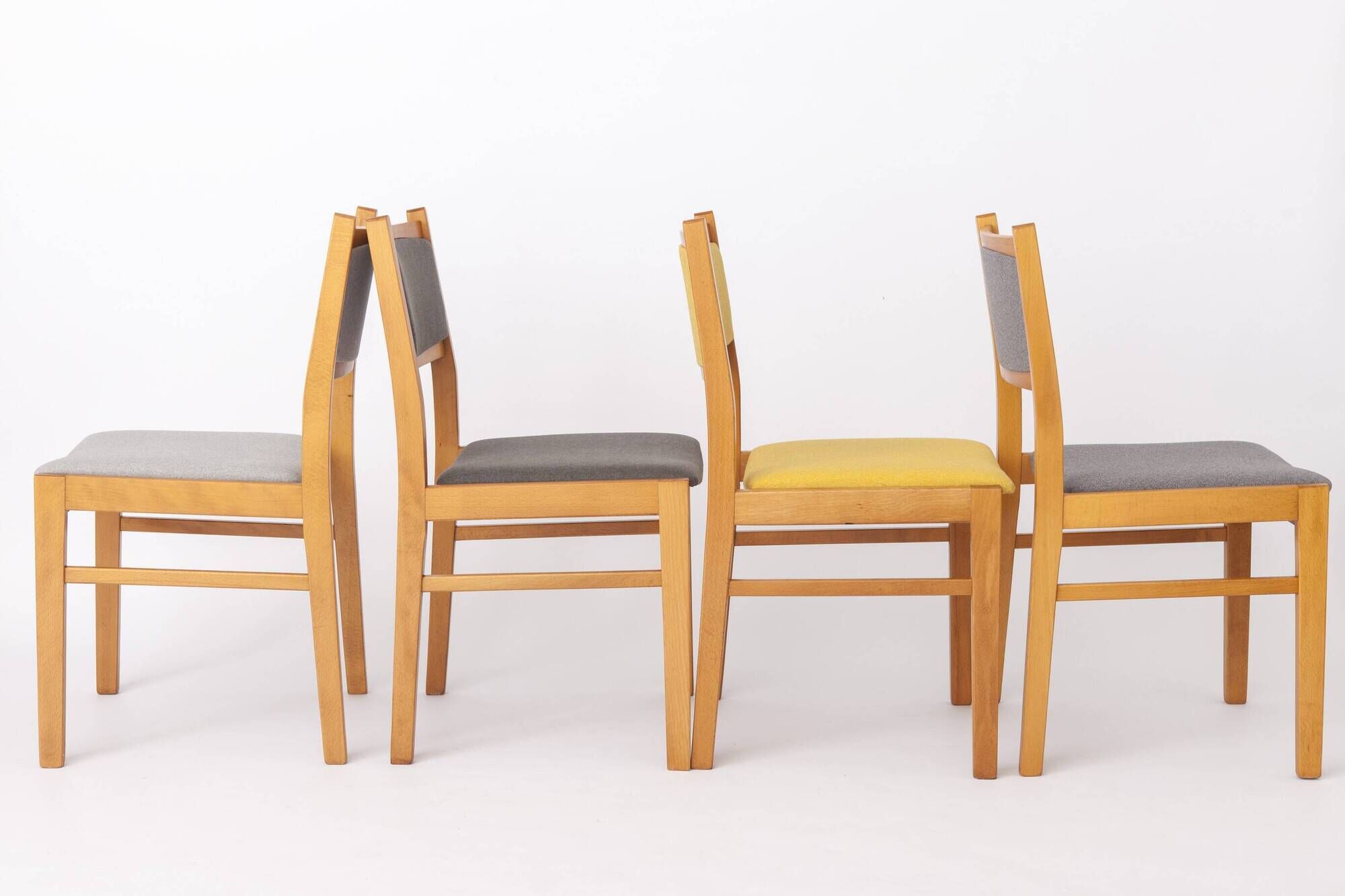 Set of 4 Vintage German Dining Chairs, Beechwood & Multicolor Upholstery
