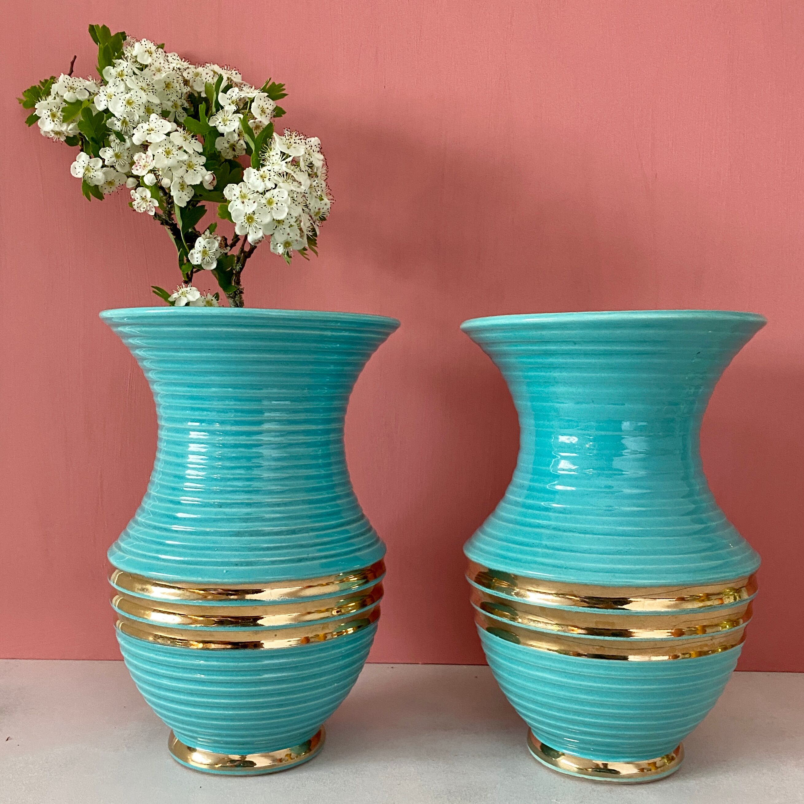 Set of two vintage art deco ceramic vases